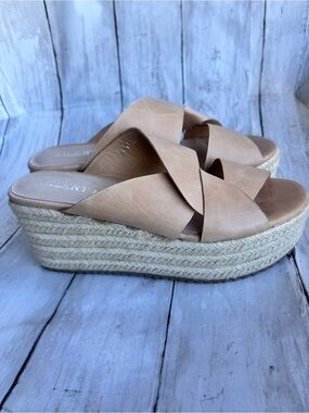 SILENT D BEIGE LEATHER SHOES/SANDALS/ ESPADRILLE/WEDGE WOMEN'S